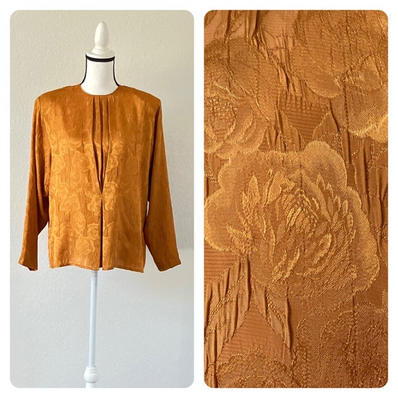 1980s Harvest Gold Floral Blouse