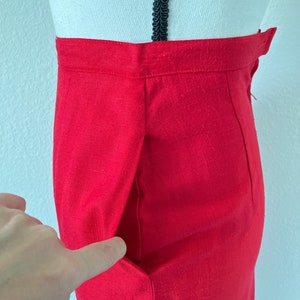 1970s Pleated Red Linen Skirt, Vintage Flared Wool Blend Skirt image 5