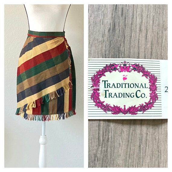 Deadstock Vintage Skirt, 1990s Striped Faux Wrap … - image 1