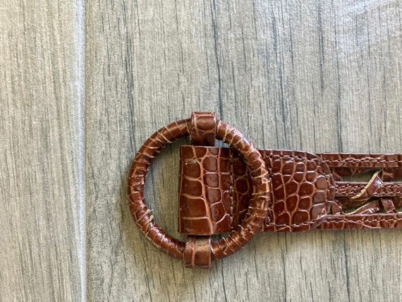 1980s Croc Embossed Woven Belt, Vintage Brown Lea… - image 5