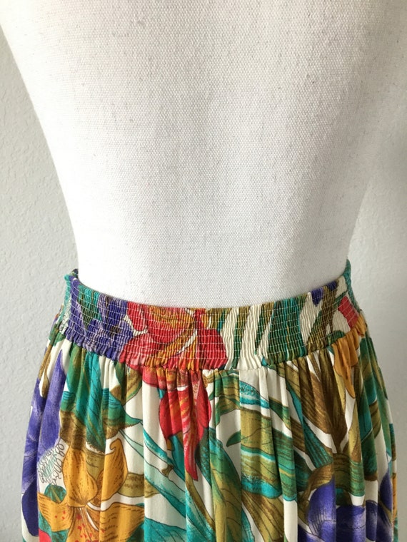 1980s Floral Swing Skirt, Vintage Tropical Print … - image 7