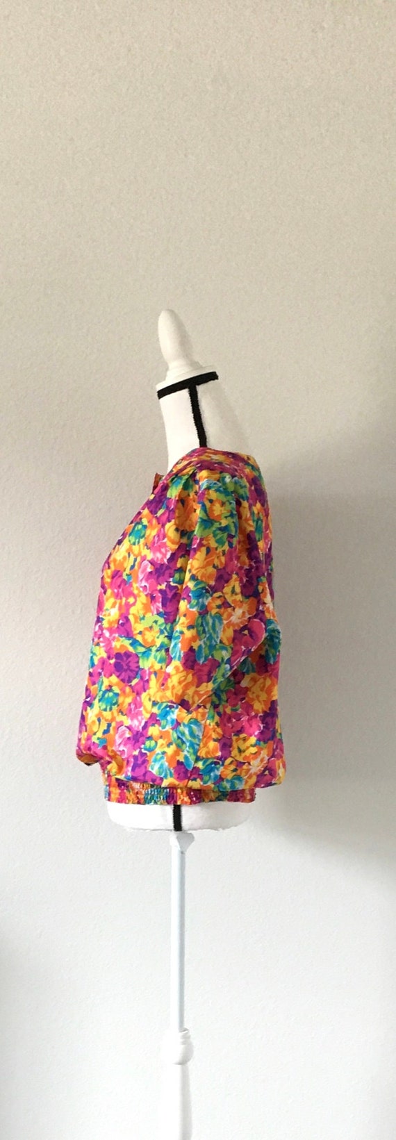1980s Bright Floral Blouse, Vintage Silky Sweatsh… - image 5