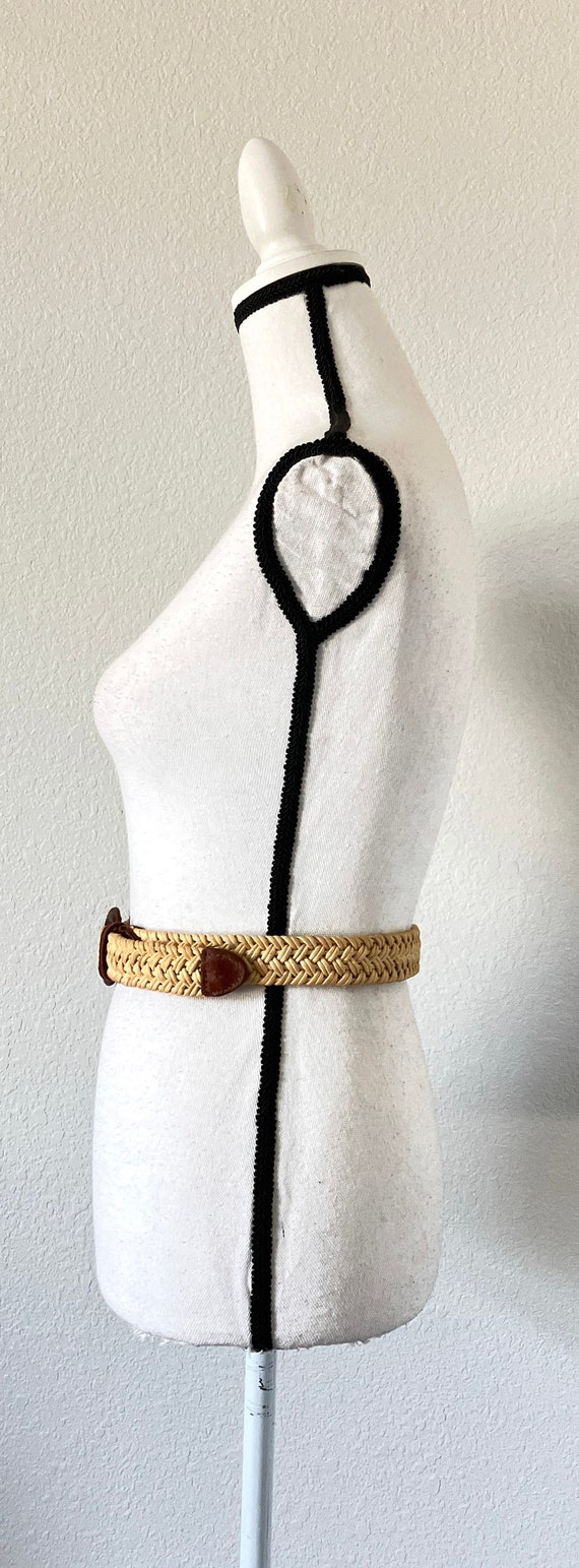 1980s Straw and Leather Belt, Vintage Braided Belt - image 2