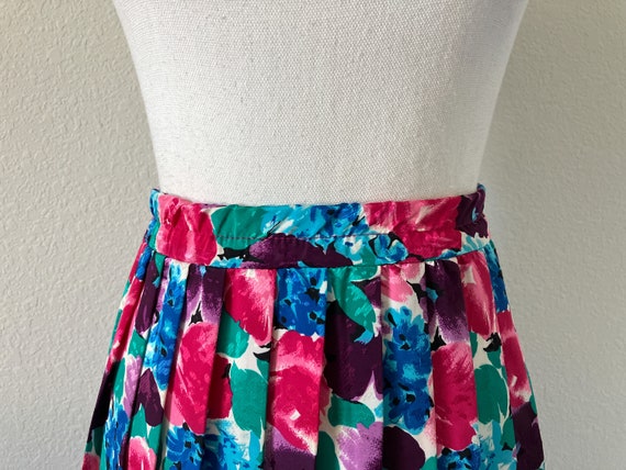 1980s Floral Pleated Skirt, Vintage Bright Midi S… - image 3