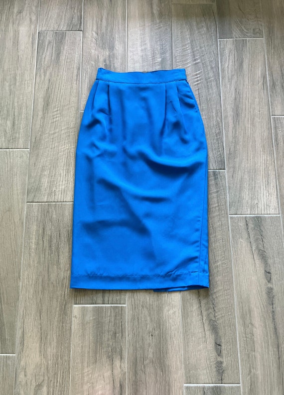 1980s Blue Pencil Skirt, Vintage Knee Skirt - image 8