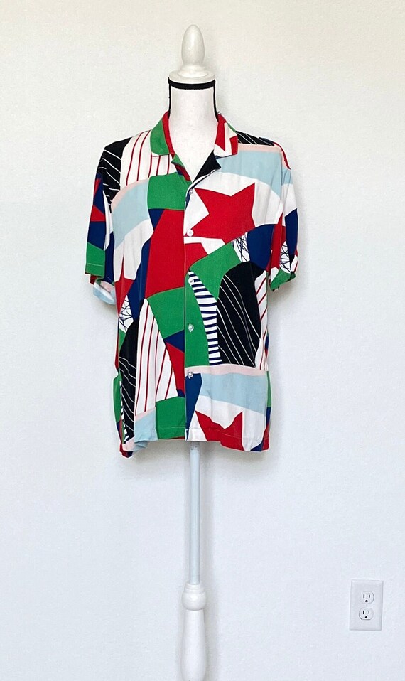 1990s Abstract Print Graphic Multicolored Shirt - image 2