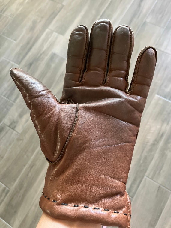 1980s Brown Leather Gloves, Vintage Gloves with C… - image 8