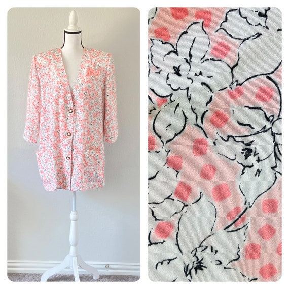 1980s Oversized Floral Blazer, Vintage Boxy Jacke… - image 1