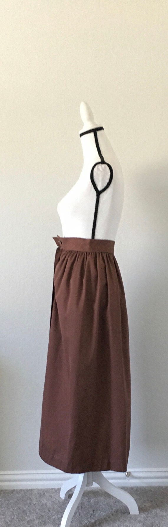 1980s Brown Button Down Skirt, 1970s Cotton Midi … - image 3