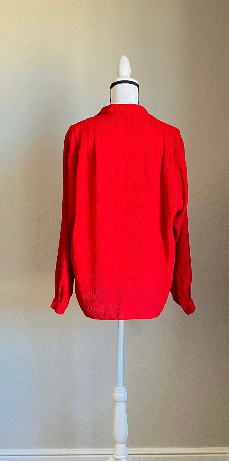 1970s Red Textured Polyester Blouse, Vintage Blouse with Swirl Pattern image 6