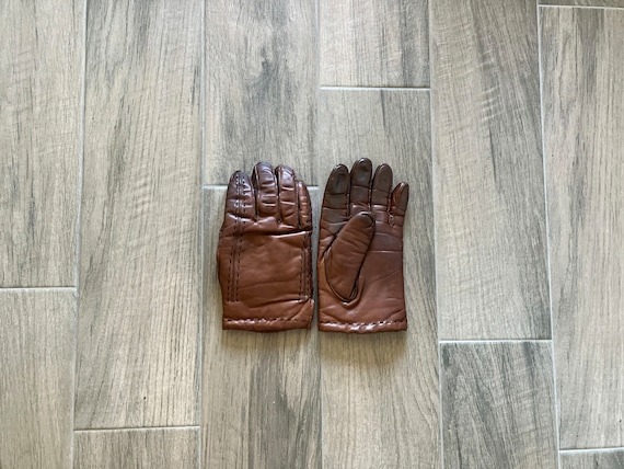 1980s Brown Leather Gloves, Vintage Gloves with C… - image 3