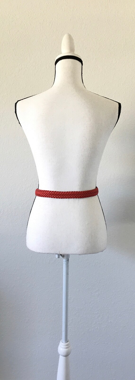 1990s Red Woven Leather Belt, Vintage Braided Lea… - image 3