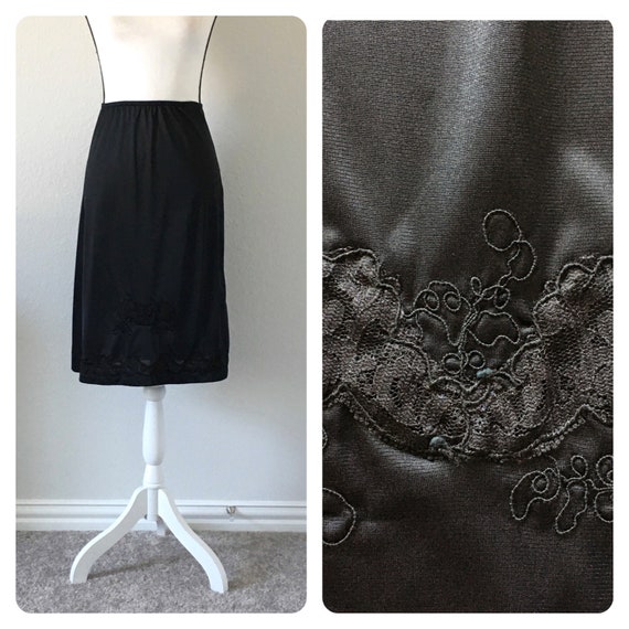 1960s Black Half Slip, Vintage Nylon Skirt Slip Gem