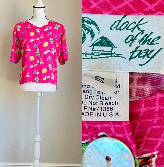 1980s Boxy Summer Shirt, Vintage Top with Belt