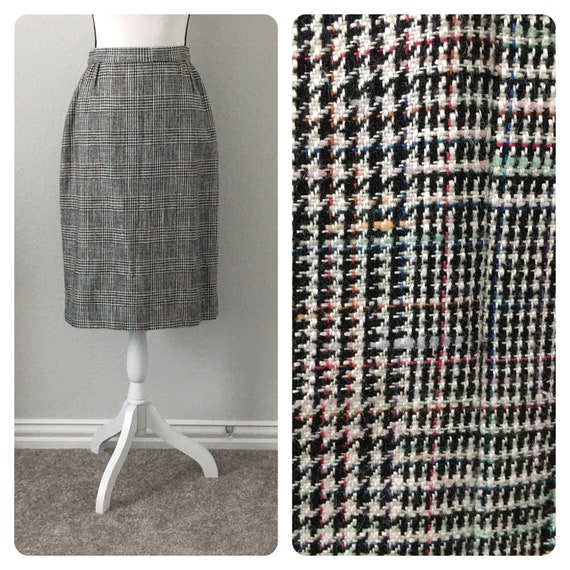 1980s Plaid Silk Blend Skirt, Vintage Multicolore… - image 1