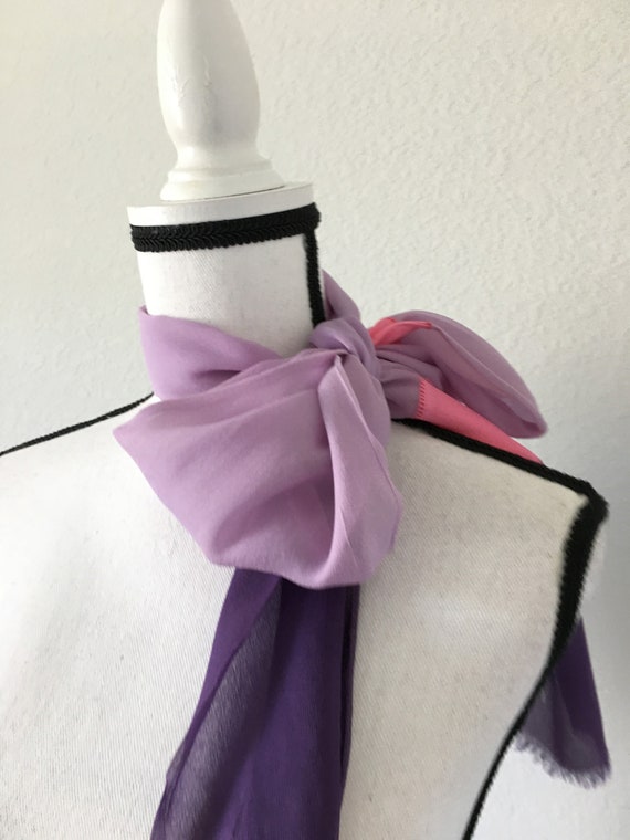 1950s Colorblock Scarf, Vintage Pink and Purple L… - image 4