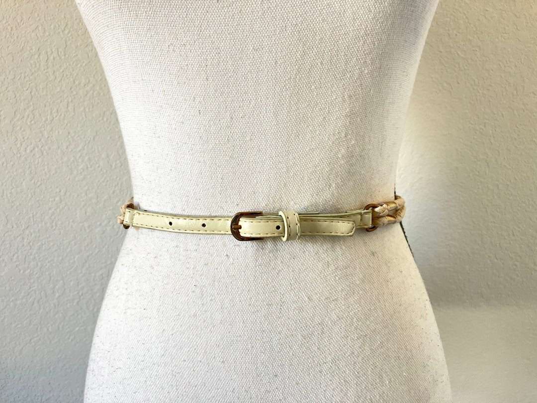 1970s Rope and Leather Belt, Vintage Skinny White Belt Etsy