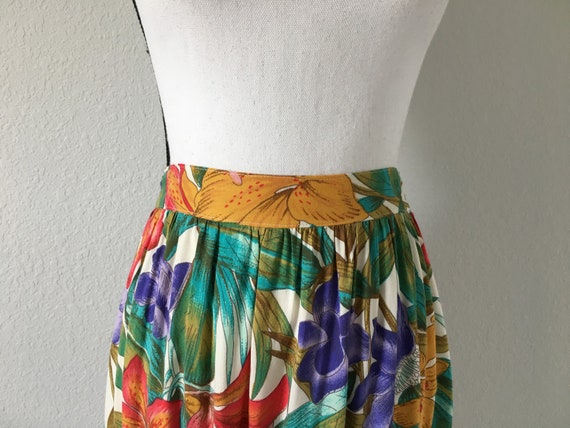 1980s Floral Swing Skirt, Vintage Tropical Print … - image 3