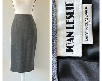 1990s Gray Wool Skirt, Vintage Lined Pencil Skirt