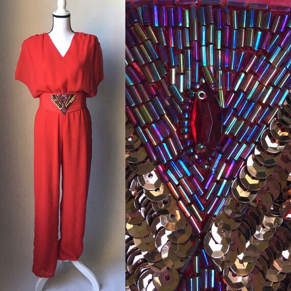Vintage LTD by Roberta,1970s Red Jumspuit,1980s Ju