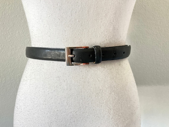 1990s Dark Gray Belt, Vintage Slim Leather Belt - image 1