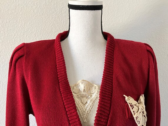 1980s Cardigan with Dickey, Vintage Maroon Sweate… - image 3