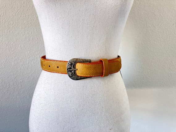 1980s Tan Western Belt, Vintage Leather CW Belt - image 1