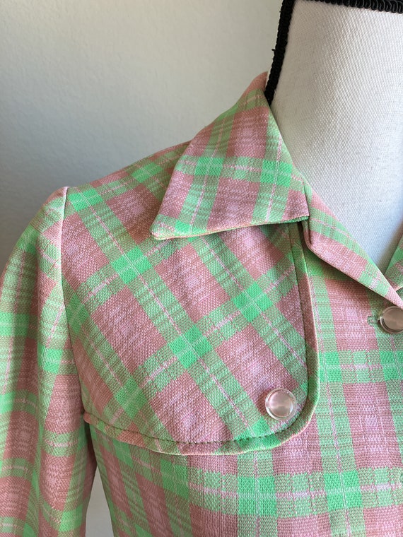 1950s Hand Made Plaid Top, 1960s Pastel Tunic Blo… - image 4