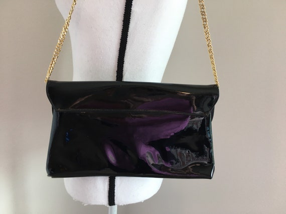 1970s Black Patent Leather Purse, 1960s Shiny Bag… - image 3