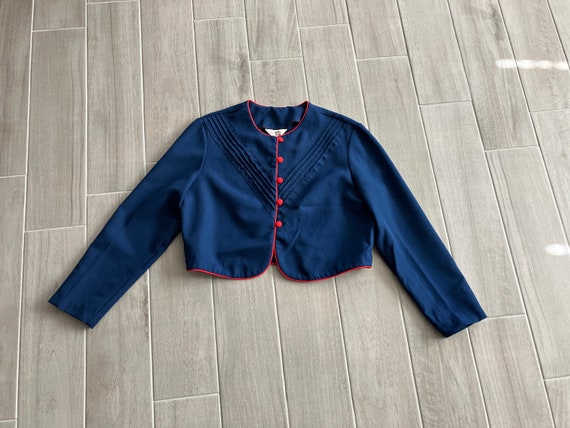 1970s Cropped Jacket, 1960s Navy Jacket with Red … - image 7