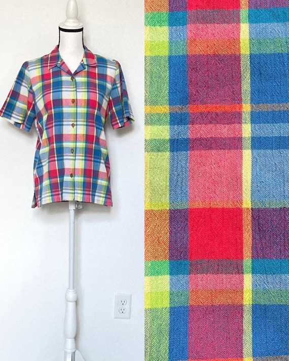 Vintage bright plaid button - Gem