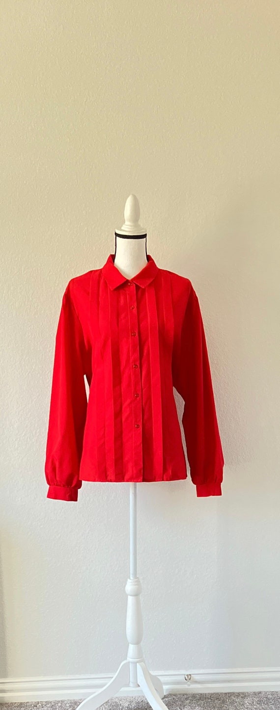 1980s Red Pleated Blouse, Vintage Plus Size Blouse - image 2