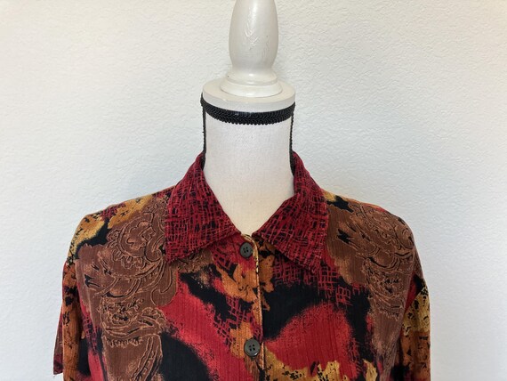 1990s Abstract Print Button Down Blouse - image 3