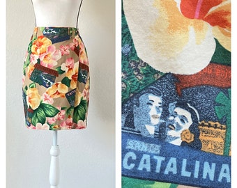 1990s Cotton Wrap Skirt, Vintage Tropical Floral Wrap Skirt