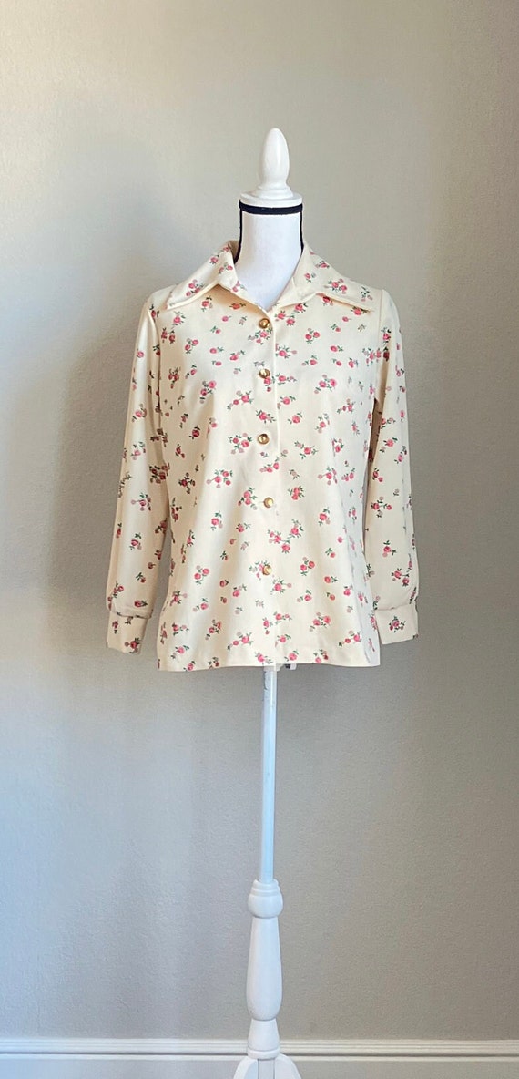1960s Floral Blouse, 1970s Wide Collar Shirt - image 2