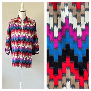 1970s Graphic Print Tunic, Vintage Abstract Pullover Blouse