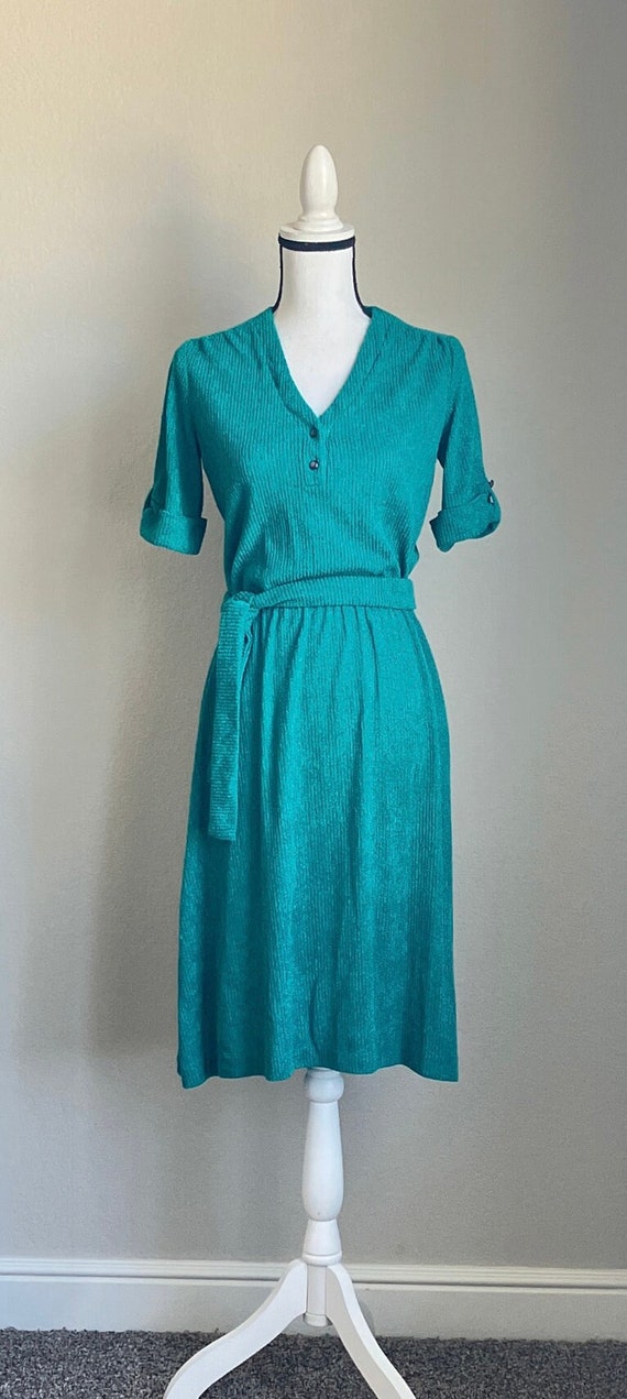 1970s Kelly Green Belted Dress, 1980s Terry Cloth… - image 2