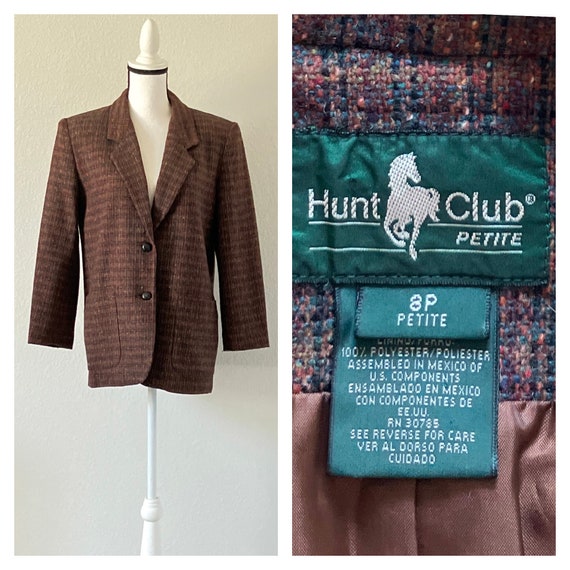 Vintage 80s 'Minitop' Orange Blue Tartan Wool Blazer S 10 12
