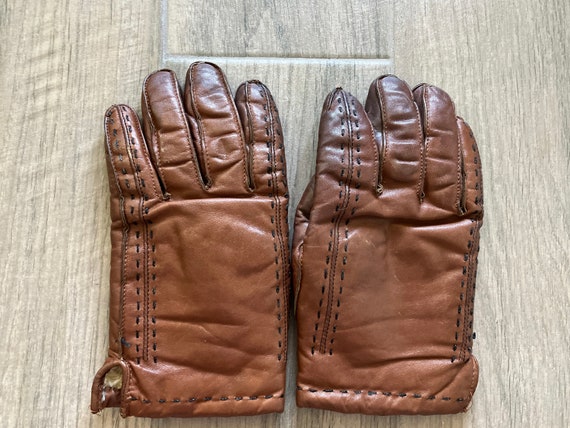 1980s Brown Leather Gloves, Vintage Gloves with C… - image 2