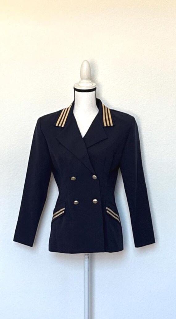 1980s 1990s Navy and Gold Nautical Double Breaste… - image 2