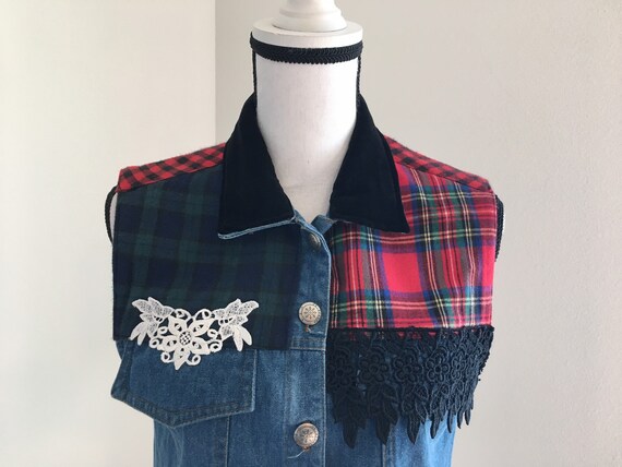 1990s Denim Western Vest, Vintage Jean and Flanne… - image 5