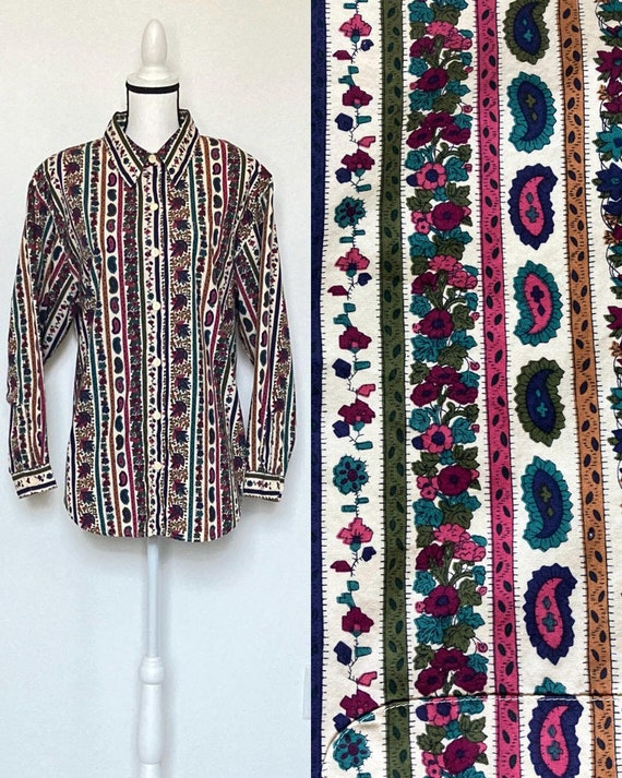 1990s Mixed Pattern Cotton Button Up Shirt - image 1
