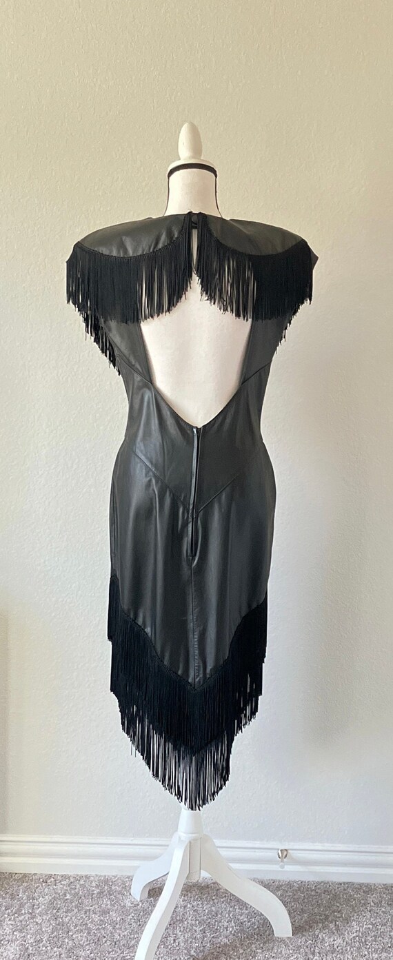 1980s Rocker Chick Leather Dress with Fringe, Sex… - image 7