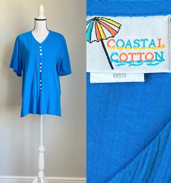 1980s Loose Cotton Blouse, 1990s Beachy Top - image 1