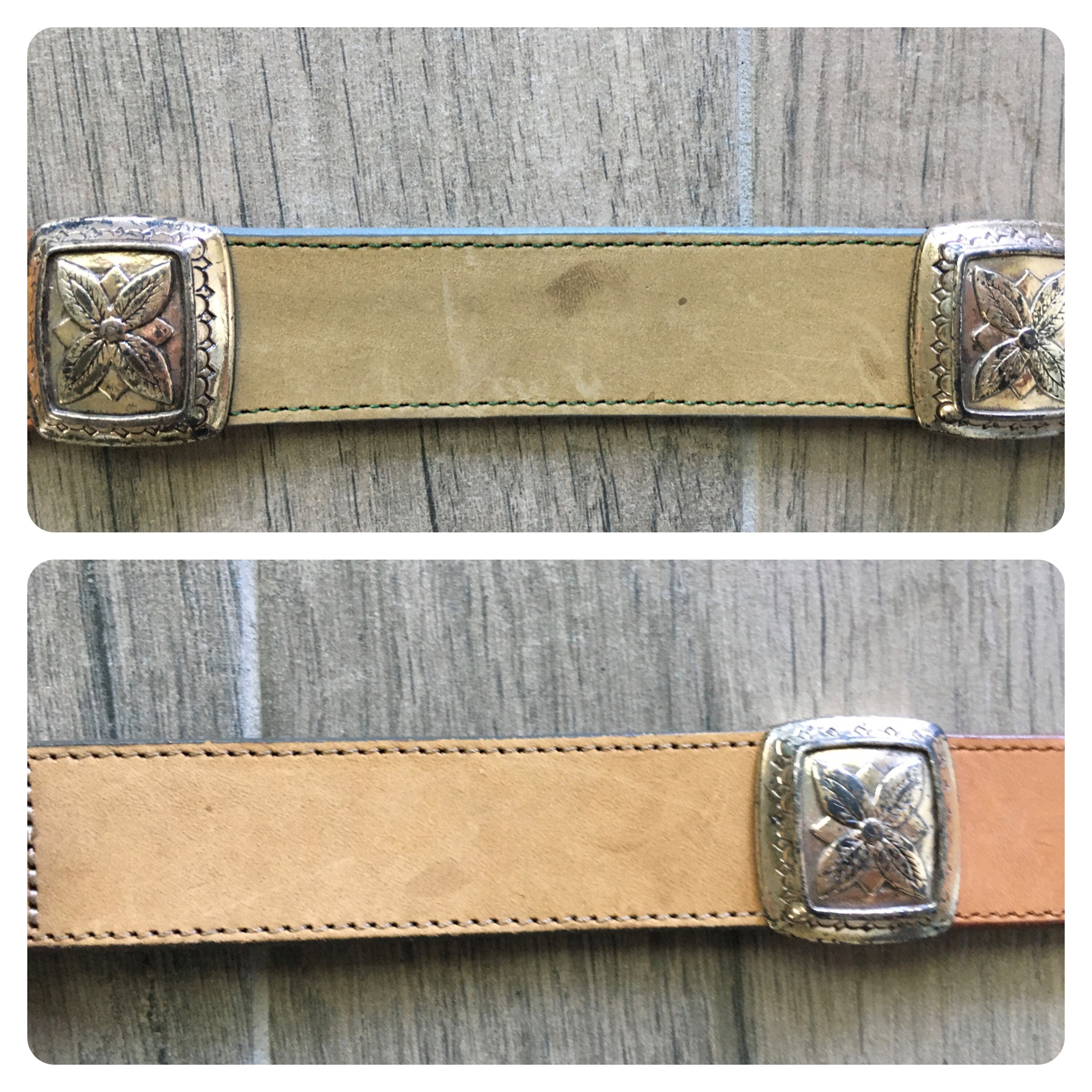 Brighton Vintage ‘90’s White Leather Seashell and Flower Belt Vintage Brighton Leather Concho Belt: 1990s Floral Embossed  main image 4