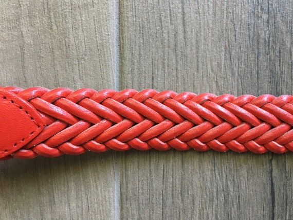 1990s Red Woven Leather Belt, Vintage Braided Lea… - image 6