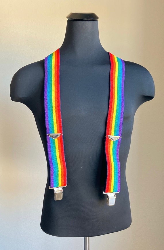 1980s Rainbow Stripe Suspenders, Vintage Multicol… - image 2