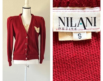 1980s Cardigan with Dickey, Vintage Maroon Sweater with Lace