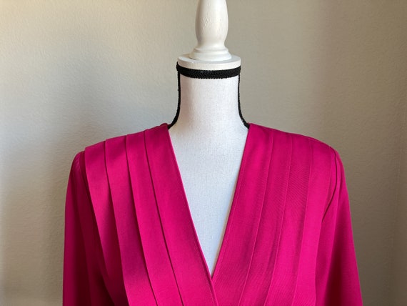 1980s Fuchsia Surplice Blouse, Vintage Pleated Bl… - image 3