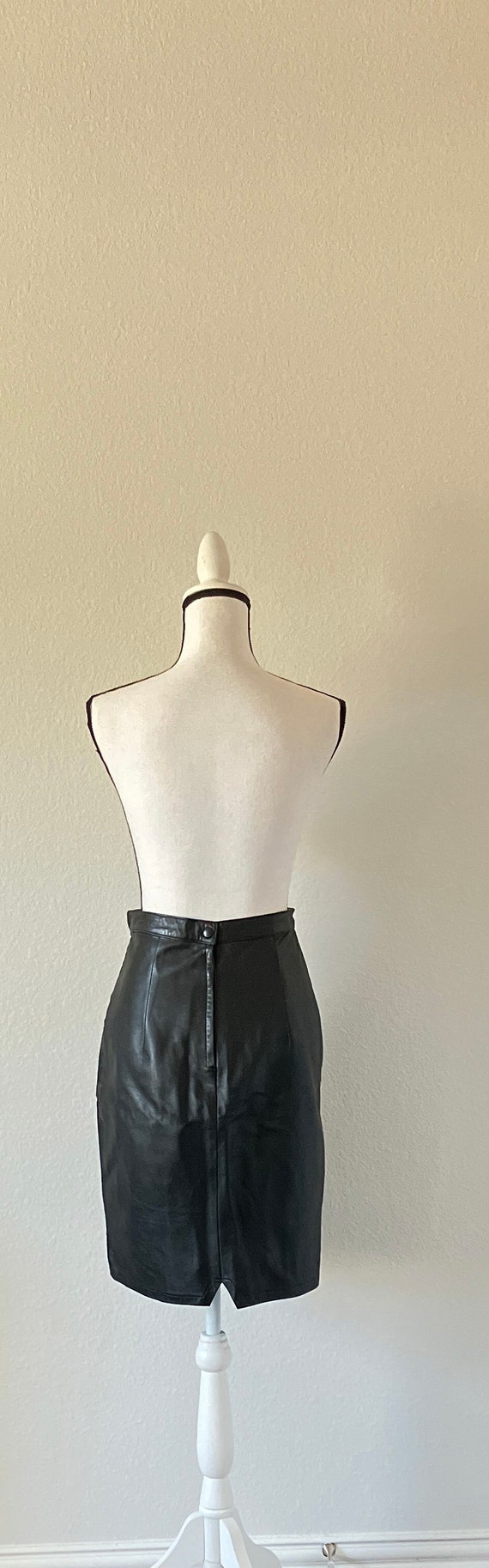 1980s Black Leather Skirt, Vintage Soft Leather P… - image 5